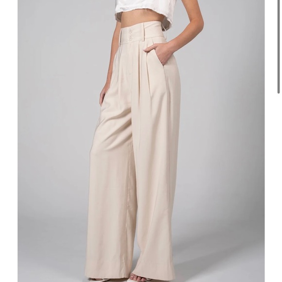 nonchalant Label Size Xs Paige Pant - Oat $311 Highwaisted Wide Leg Dress Pants - Picture 2 of 16